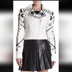 BCBGMaxAzria White and Black Embroidered Moto Jacket 🔥🔥🔥NWT
